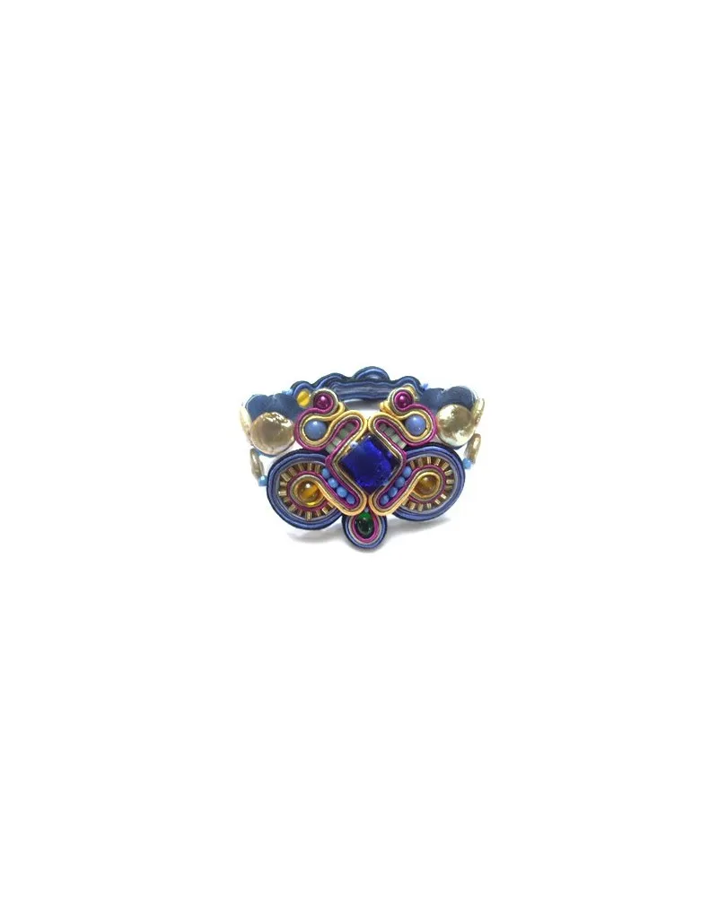 PULSERA SOUTACHE DE DISEÑO   ETCNICO AZUL