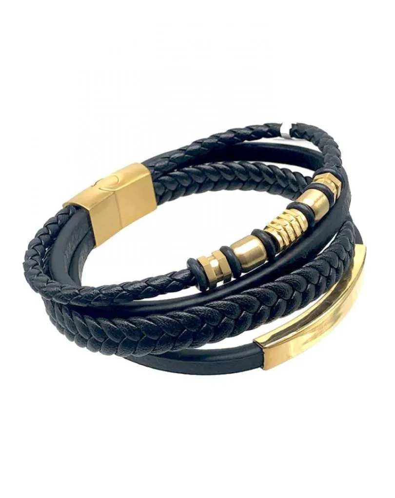 PULSERAS PARA HOMBRE NEGRAS Y DORADAS DE VARIAS HILERAS