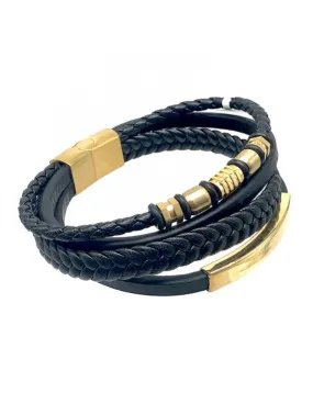 PULSERAS PARA HOMBRE NEGRAS Y DORADAS DE VARIAS HILERAS