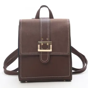 Retro British PU Leather Multi-function Shoulder Bag Brown Single Button Square Backpack