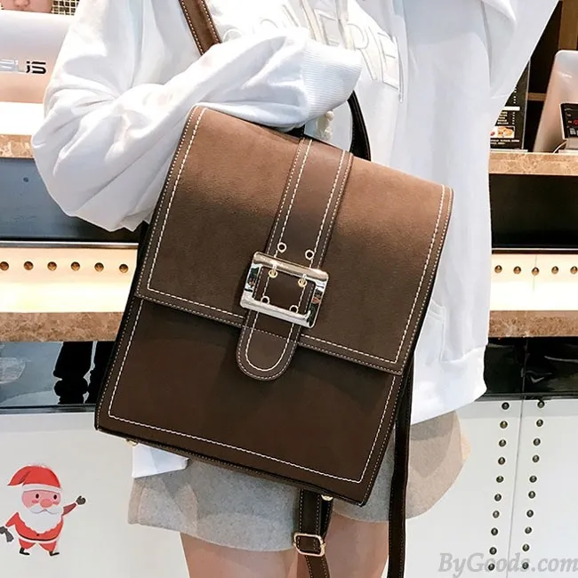 RETRO BRITISH PU LEATHER MULTIFUNCTION SHOULDER BAG BROWN SINGLE BUTTON SQUARE BACKPACK