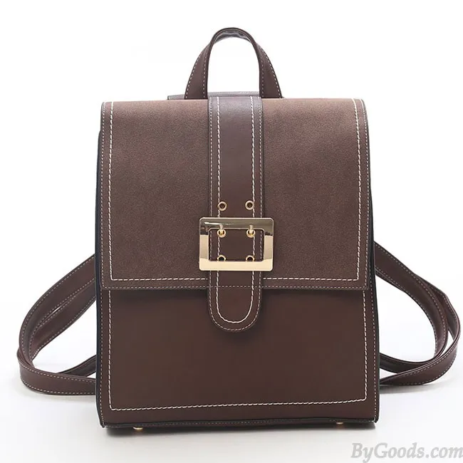 RETRO BRITISH PU LEATHER MULTIFUNCTION SHOULDER BAG BROWN SINGLE BUTTON SQUARE BACKPACK