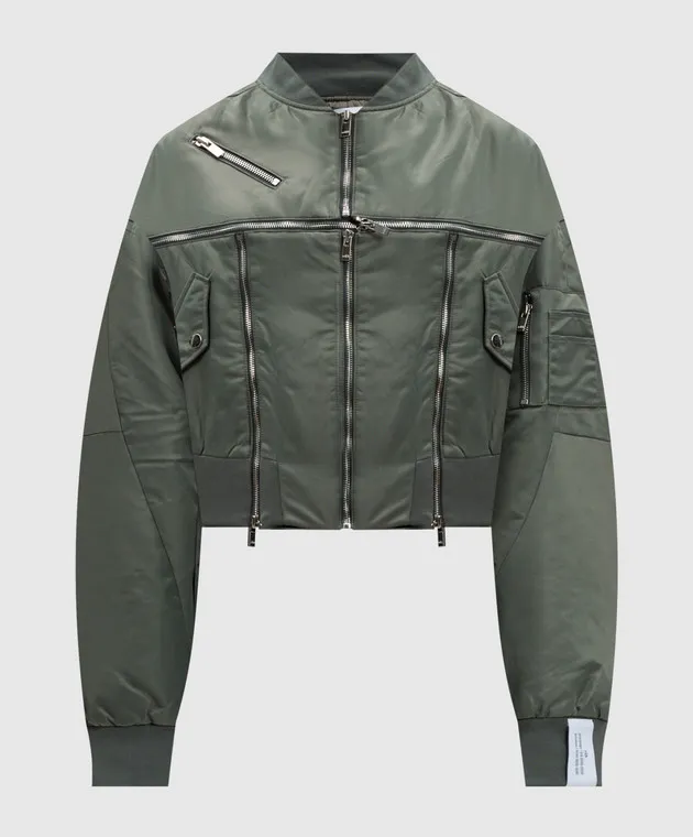 Rokh Green cropped bomber jacket