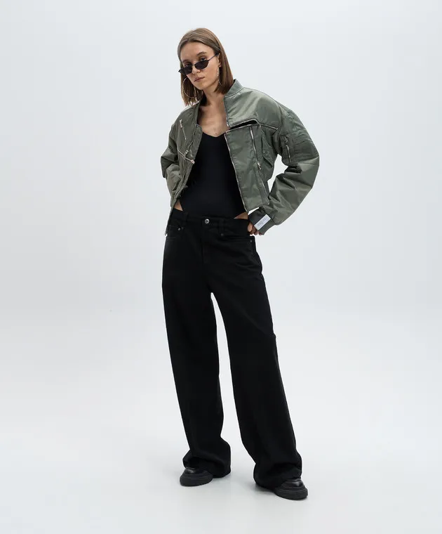 Rokh Green cropped bomber jacket