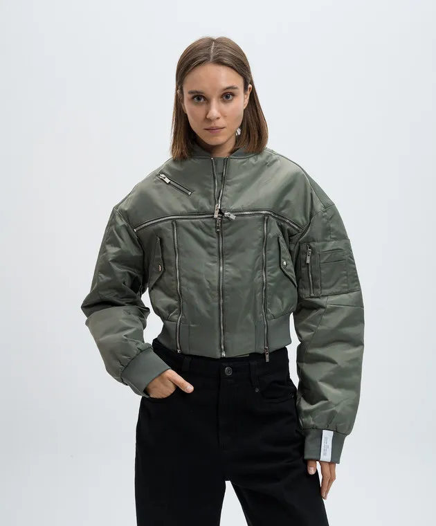 Rokh Green cropped bomber jacket