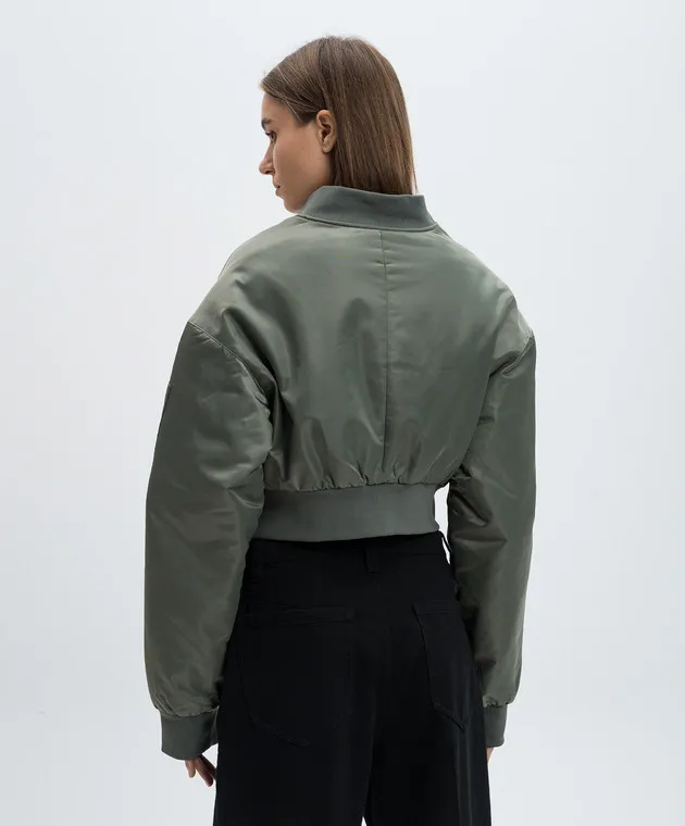 Rokh Green cropped bomber jacket