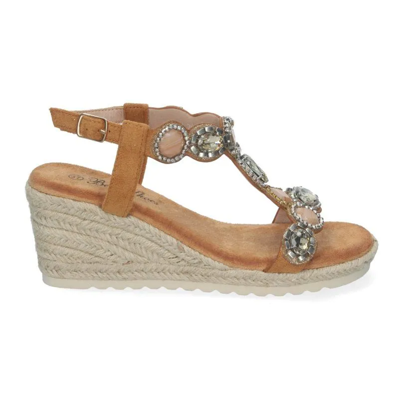 Sandalias de cuña camel para mujer adornos de pedrería WH-5Q13