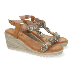 Sandalias de cuña camel para mujer adornos de pedrería WH-5Q13