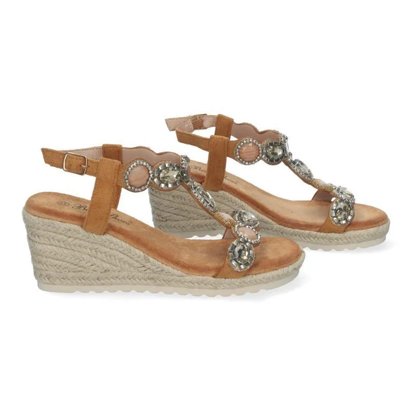 Sandalias de cuña camel para mujer adornos de pedrería WH-5Q13