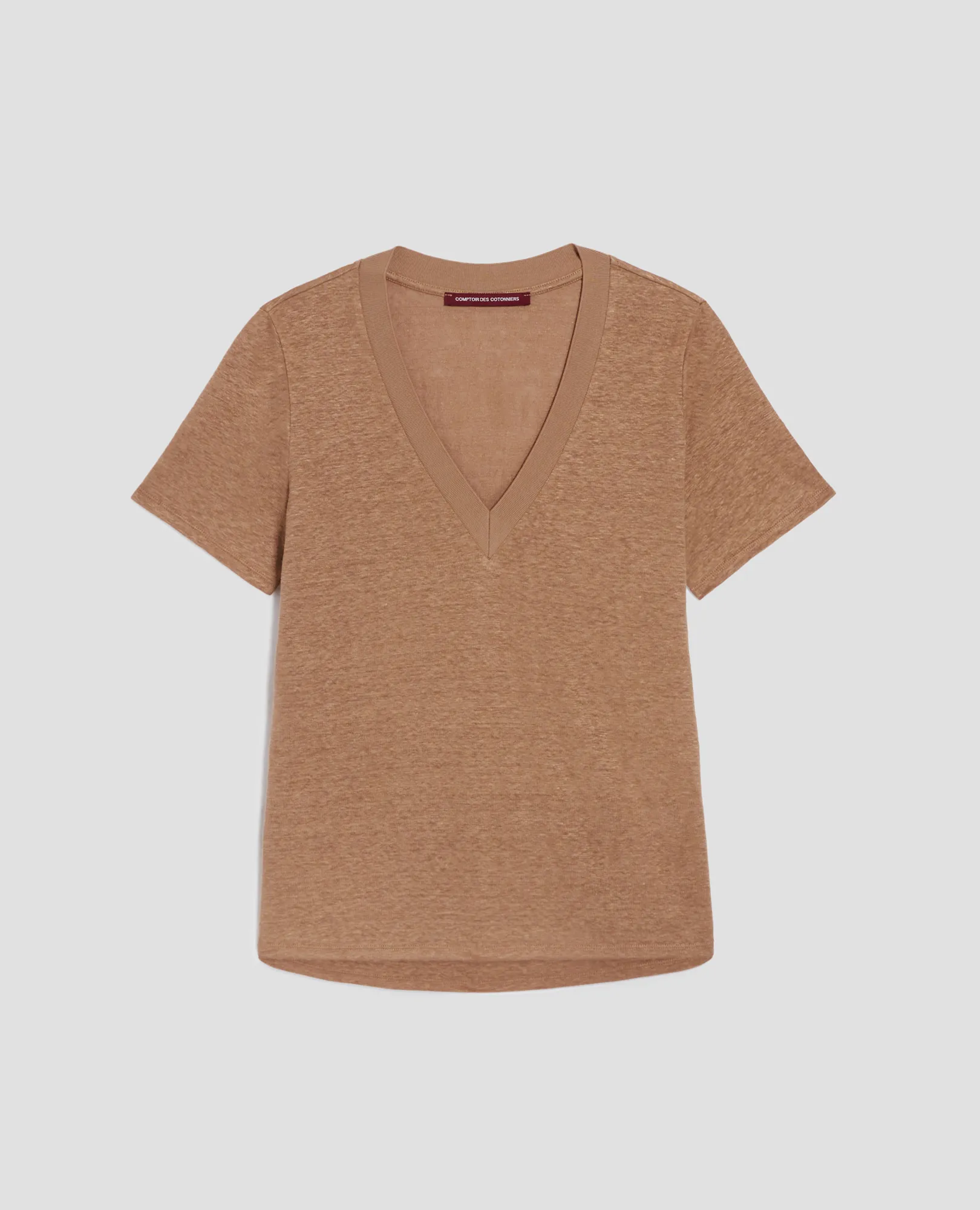 SARAH  CAMISETA DE LINO CON CUELLO DE PICO TIGER EYE