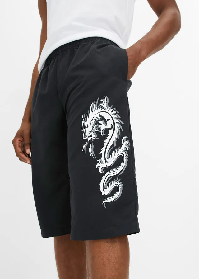 Shorts con estampado dragón Negro