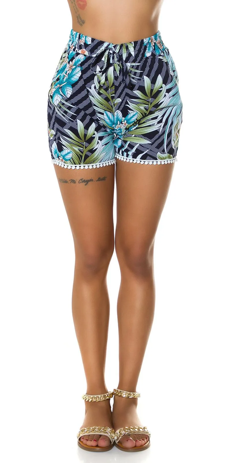 Shorts de Cintura Alta tropicales Azul