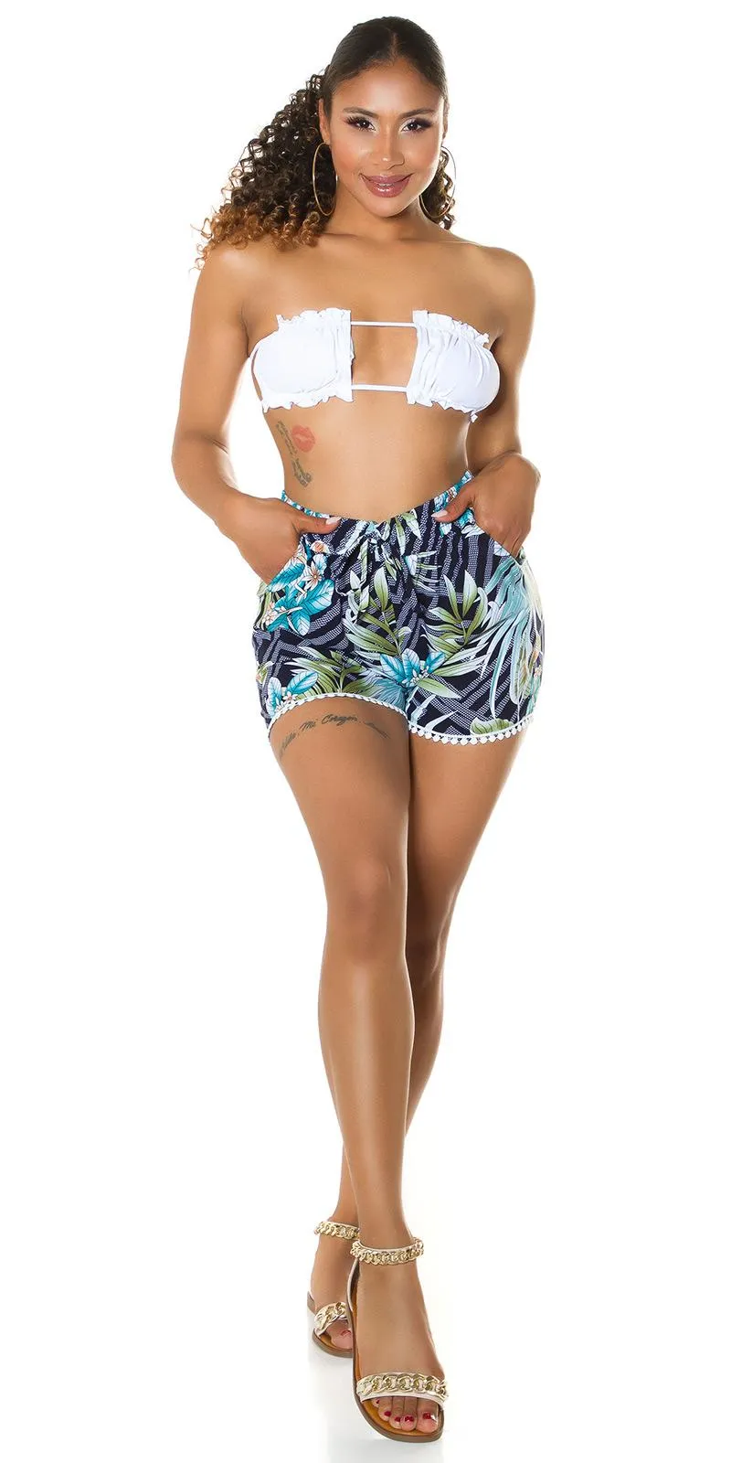 Shorts de Cintura Alta tropicales Azul