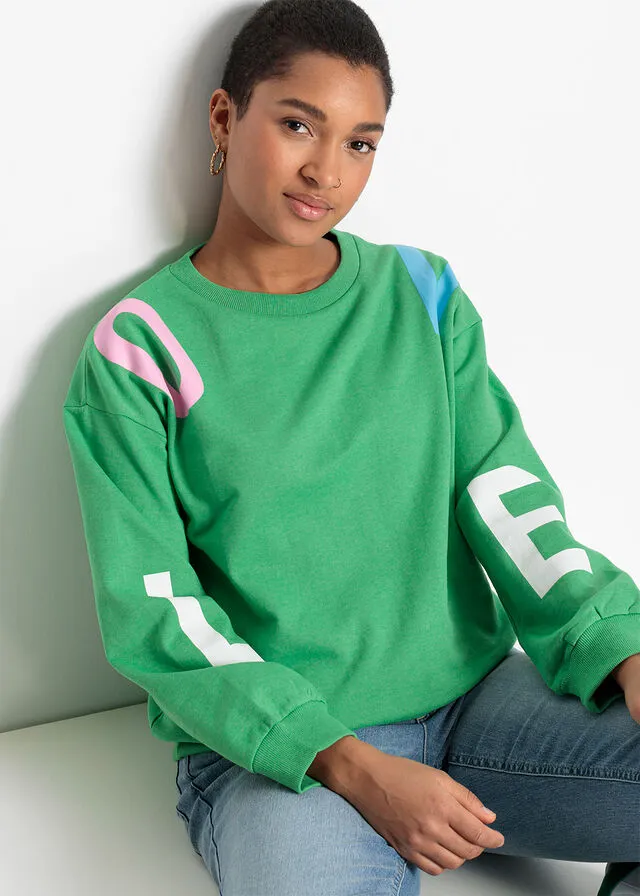 Sudadera con texto Verde ópalo estampado