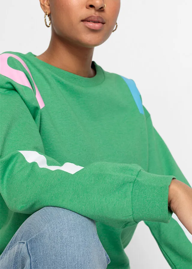 Sudadera con texto Verde ópalo estampado