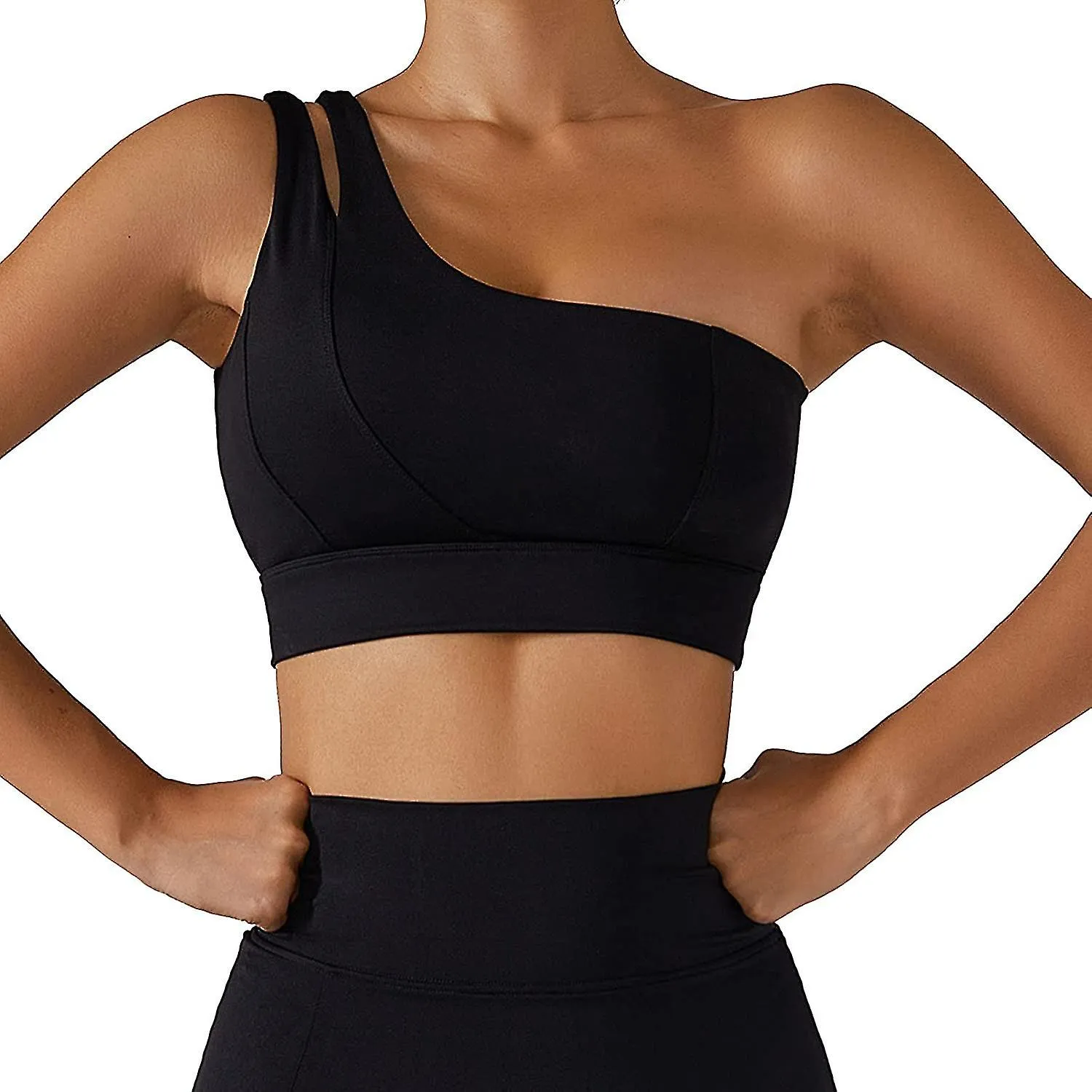 Sujetador deportivo de un hombro para mujeres Ropa interior deportiva de yoga para mujeres Bralette sin costuras acolchado Cómod