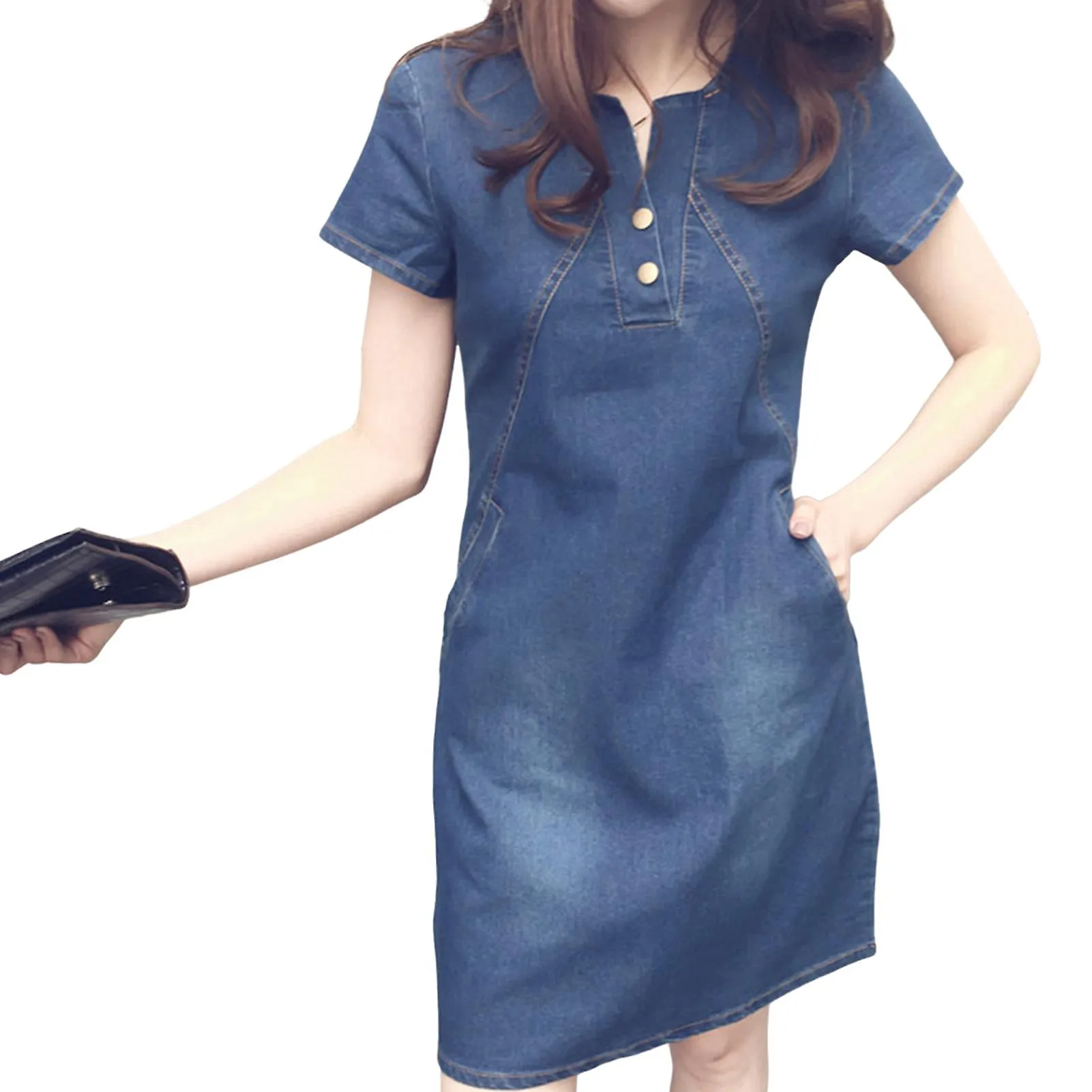 SUMMER DRESSES FOR WOMEN MIDLENGTH SLIM SHORTSLEEVED DENIM DRESS SUITABLE FOR PARTY HOLIDAY TRAVEL