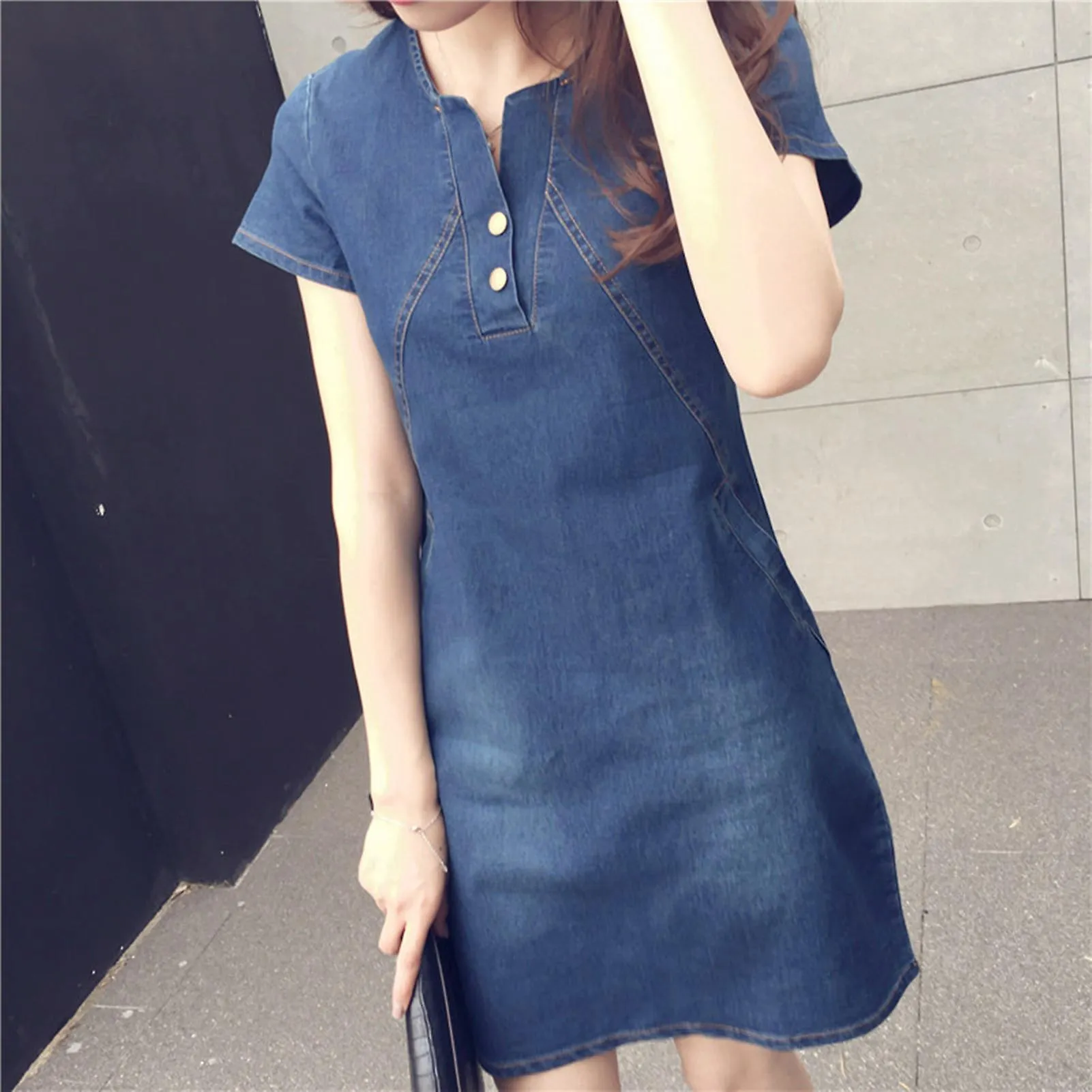 SUMMER DRESSES FOR WOMEN MIDLENGTH SLIM SHORTSLEEVED DENIM DRESS SUITABLE FOR PARTY HOLIDAY TRAVEL