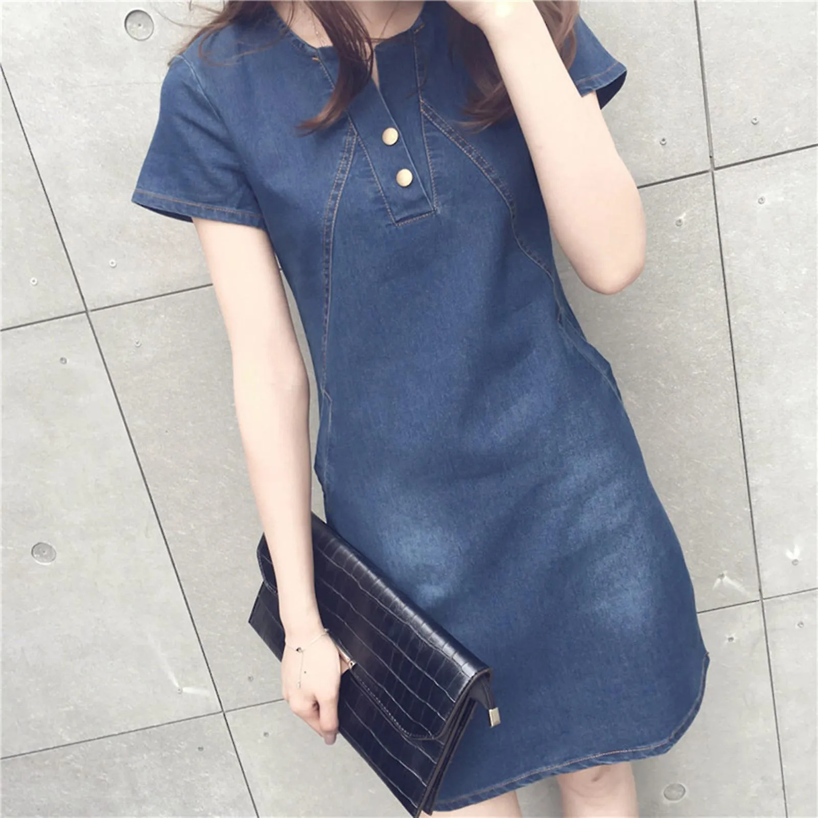 SUMMER DRESSES FOR WOMEN MIDLENGTH SLIM SHORTSLEEVED DENIM DRESS SUITABLE FOR PARTY HOLIDAY TRAVEL