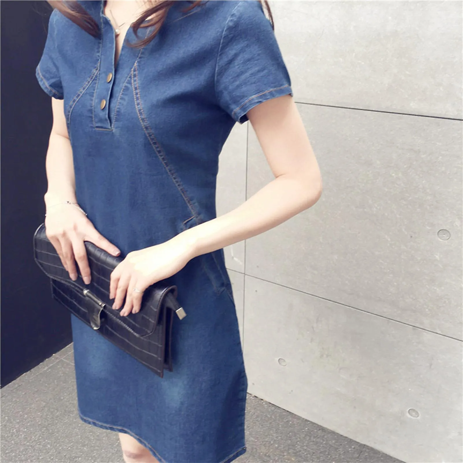 SUMMER DRESSES FOR WOMEN MIDLENGTH SLIM SHORTSLEEVED DENIM DRESS SUITABLE FOR PARTY HOLIDAY TRAVEL