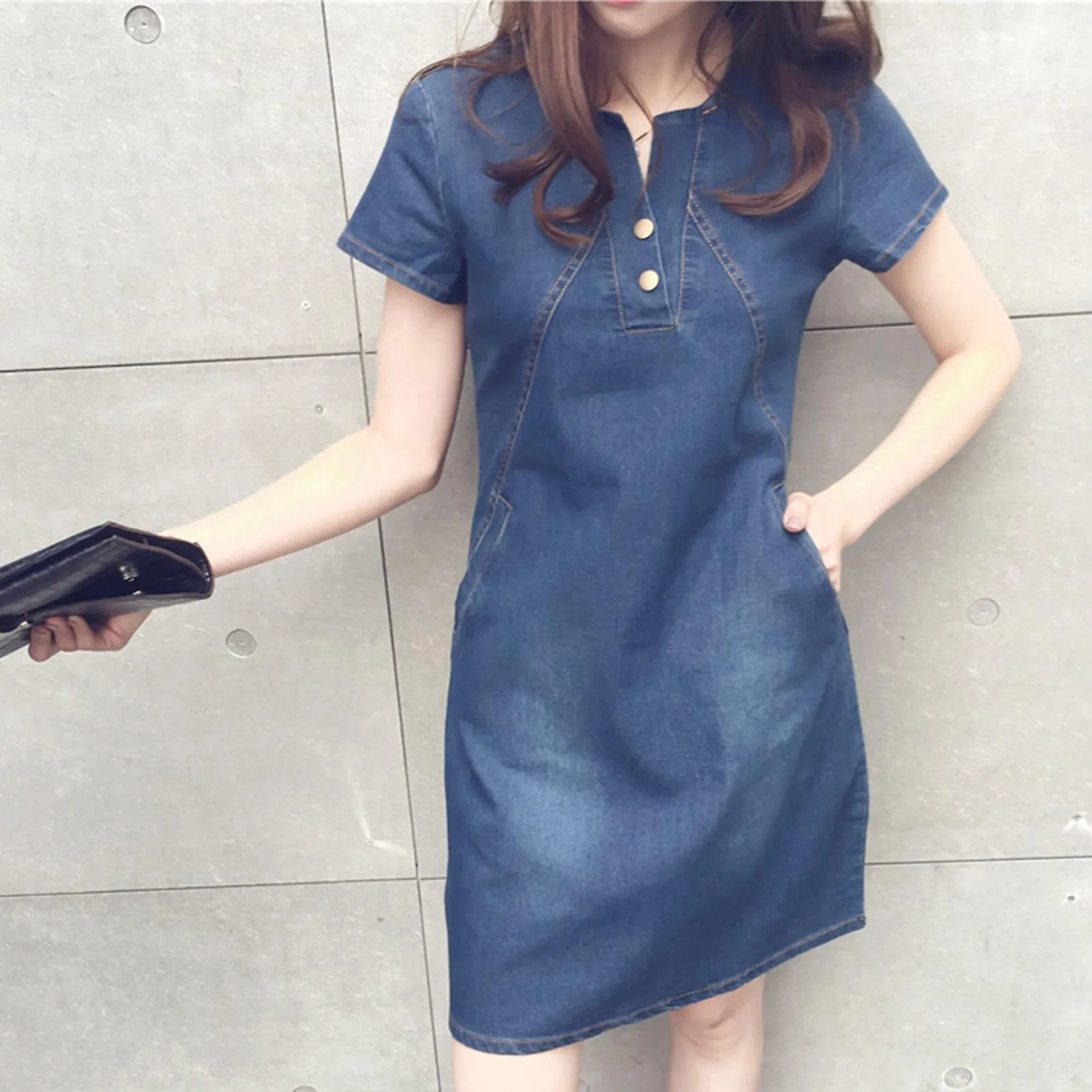 SUMMER DRESSES FOR WOMEN MIDLENGTH SLIM SHORTSLEEVED DENIM DRESS SUITABLE FOR PARTY HOLIDAY TRAVEL