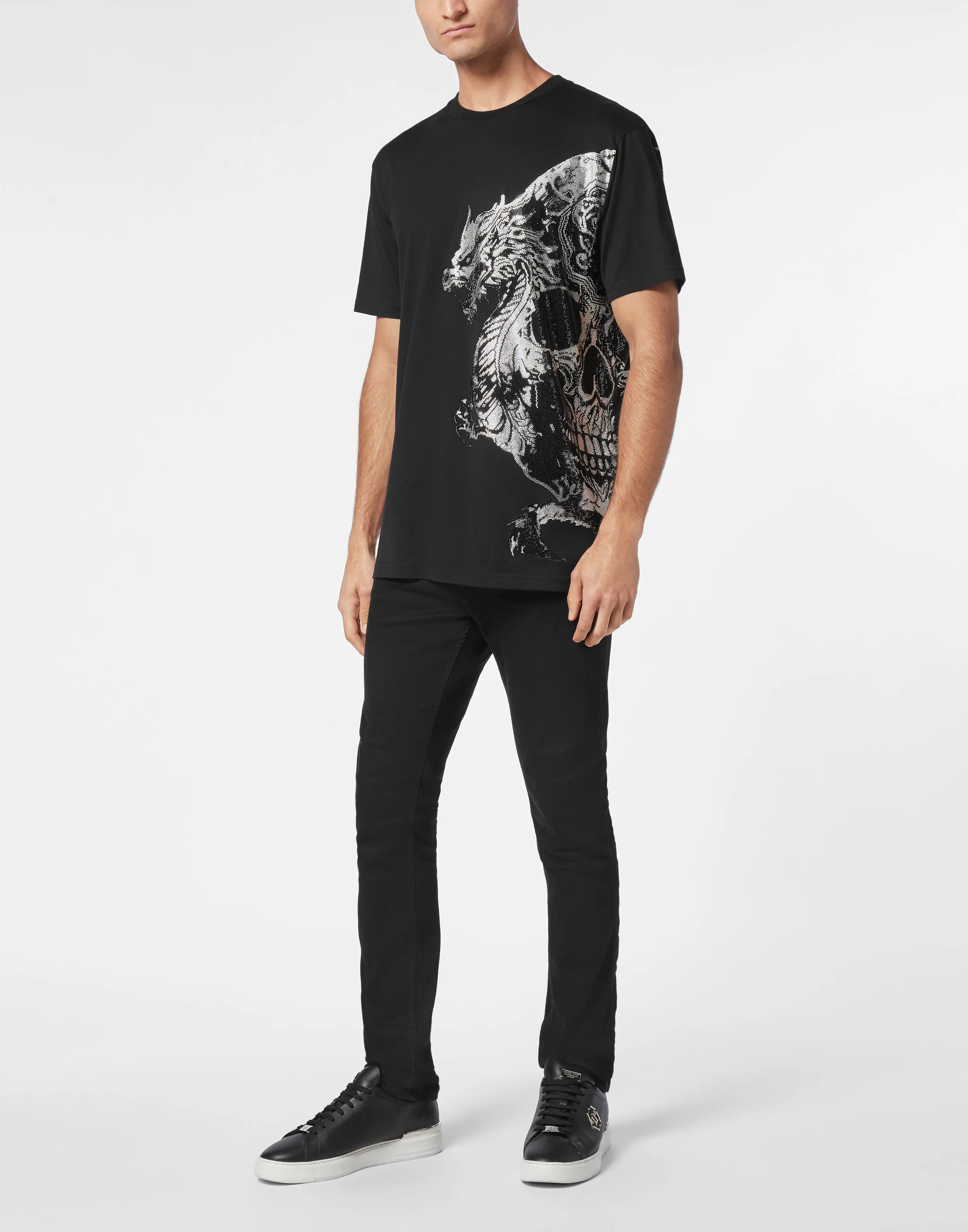 TSHIRT ROUND NECK SS DRAGON SKULL STRASS