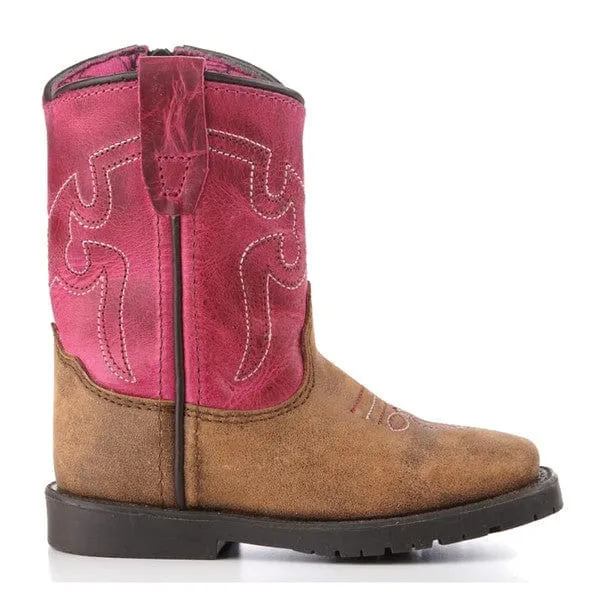 TODDLER SMOKY MOUNTAIN VINTAGE BROWN AND PINK SQUARE TOE WESTERN BOOTS