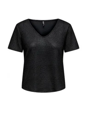 TOP BRILLO ONLY MUJER ONLISA SHINE V-NECK NEGRO