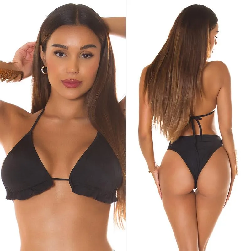 Top de bikini con volantes negro