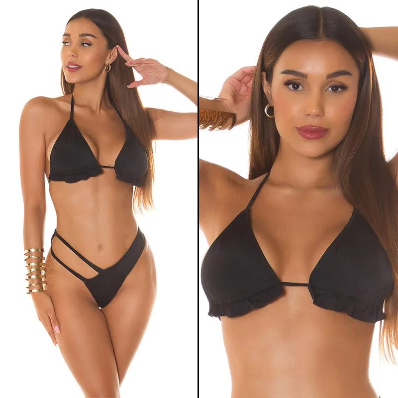 Top de bikini con volantes negro