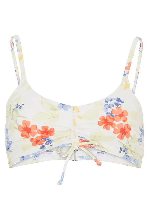 Top de bikini de poliamida reciclada Blanco lana-multicolor de flores