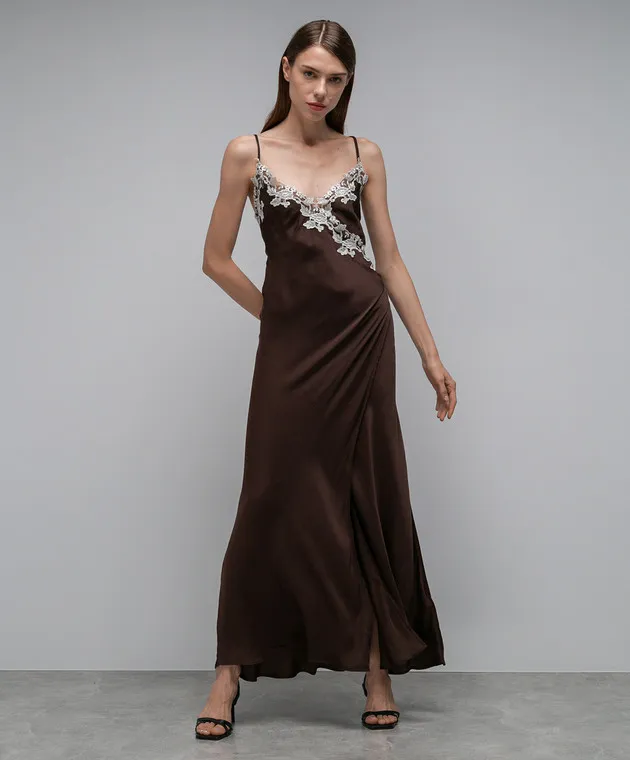 Twinset Brown nightgown with lace