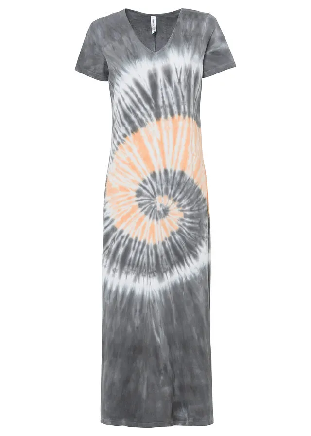 Vestido con estampado batik Gris humo-naranja-blanco estampado