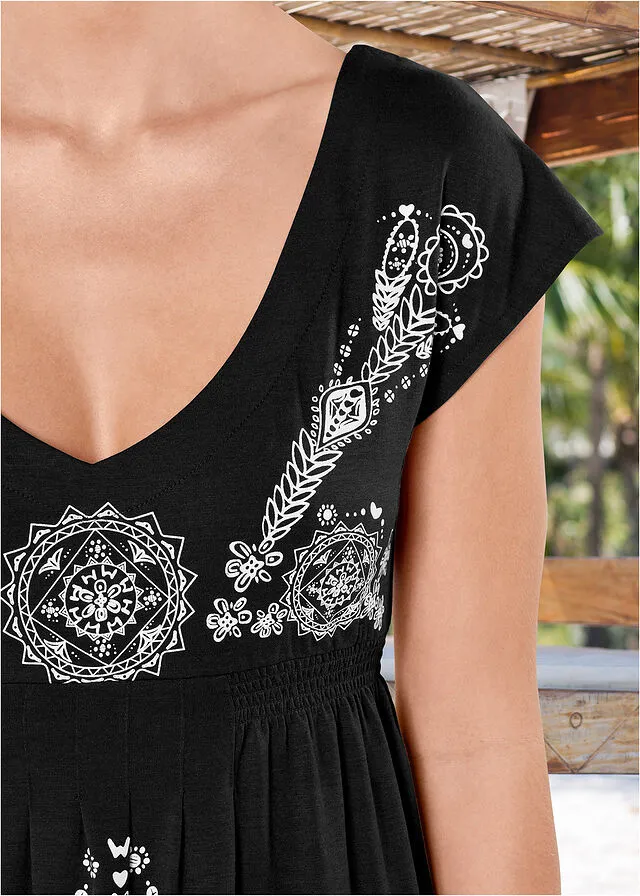 Vestido de túnica para la playa Negro-blanco estampado