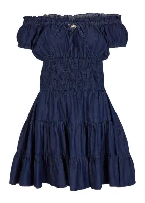 Vestido vaquero con escote bañera para verano denim oscuro