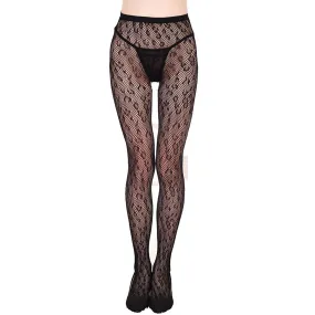 Women Hollow Mesh Stretchy Jacquard Pantyhose Lace Fishnet