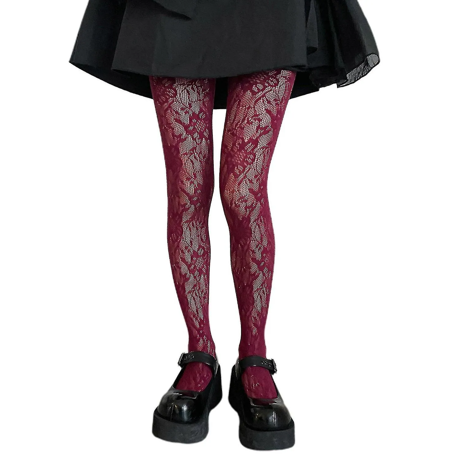 Women Lolita Fishnet Pantyhose Gothic Preppy Style Multicolored Floral Lace Patterned Sheer Mesh Tig