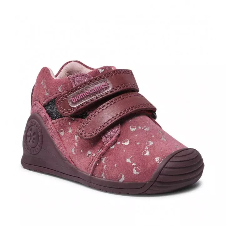 Zapatos abotinados Biomecanics rosas con lazos plateados