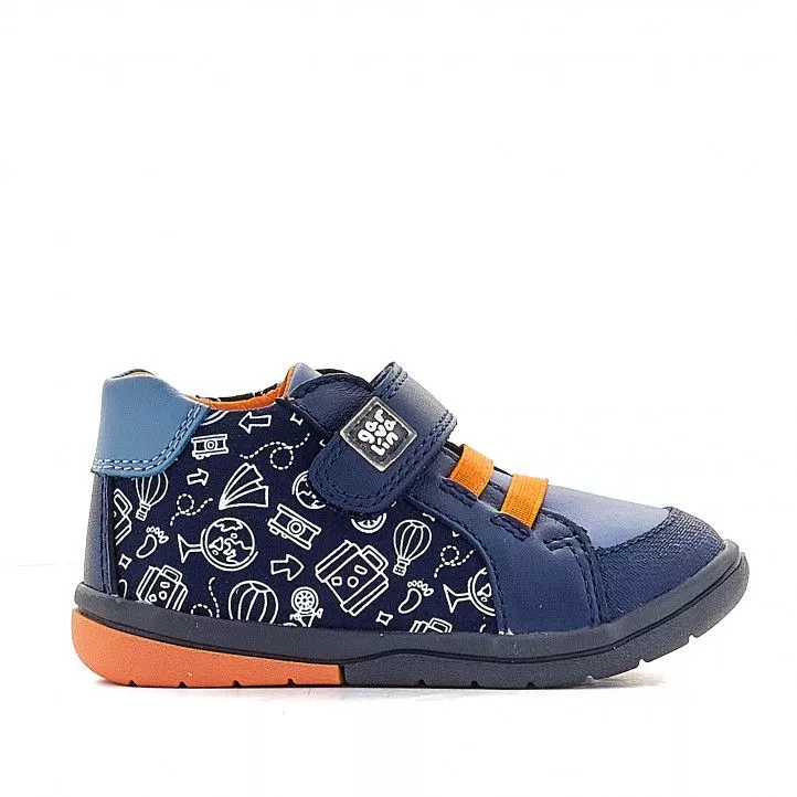 Zapatos abotinados GARVALIN azules y naranja con iconos