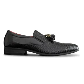 Zapatos de cuero sintético con patente de Serpiente en Negro Brillante de Charol y Borla para uso Elegante y Casual de hombre