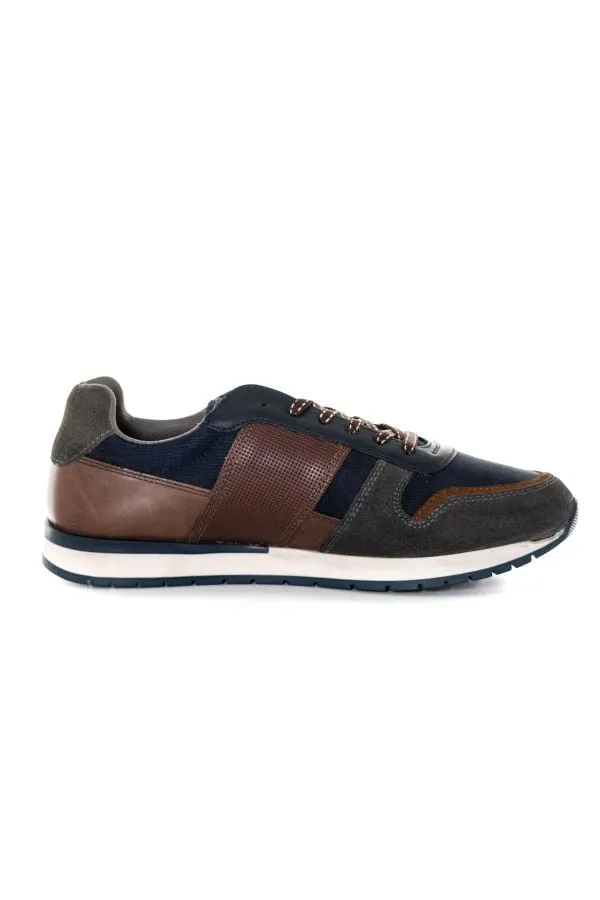 Zapatos De Piel Hombre Redskins Affaire Marine + Gris + Marron