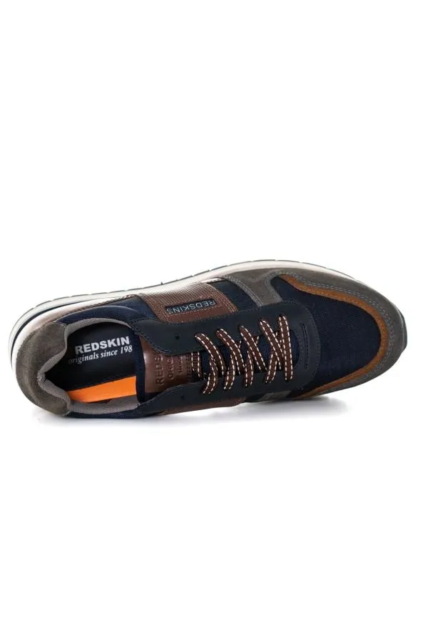 Zapatos De Piel Hombre Redskins Affaire Marine + Gris + Marron