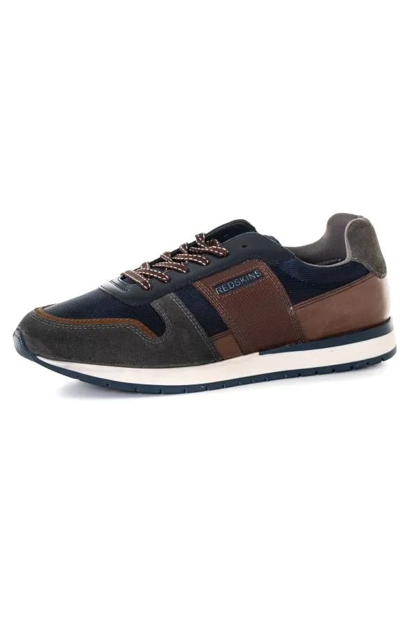 Zapatos De Piel Hombre Redskins Affaire Marine + Gris + Marron