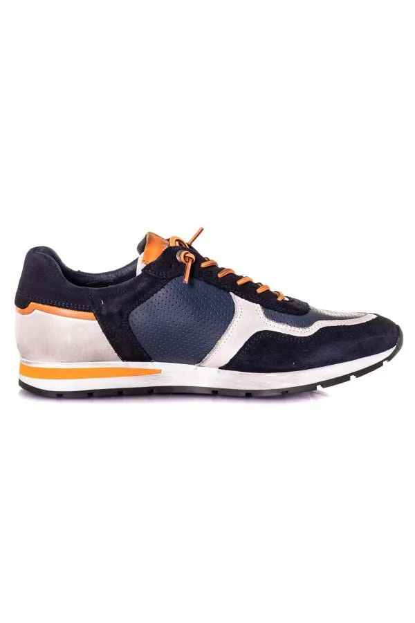 Zapatos De Piel Hombre Redskins Stitch Marine+Blanc+Orange