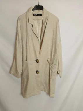 ZARA. Chaqueta larga beige lino TS