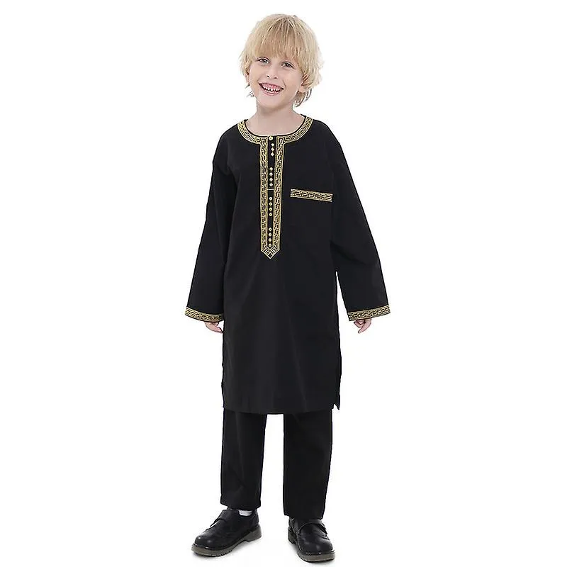 Árabe Thobe Muslim Thobe Kaftan Cuello Redondo Túnica con Botton para Niño