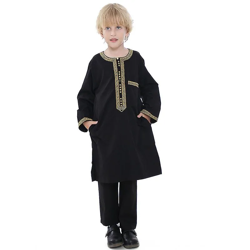 Árabe Thobe Muslim Thobe Kaftan Cuello Redondo Túnica con Botton para Niño